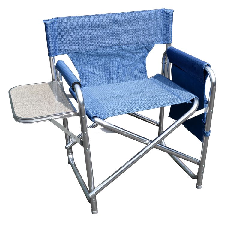 Strong Sturdy Portable Travel Camping Folding Directors Chair with Pockets and Table - BLUE